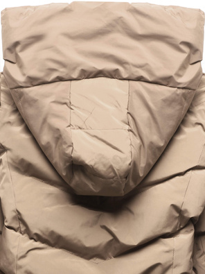 Brązowa pikowana ocieplana misiem zimowa kurtka płaszczyk z kapturem