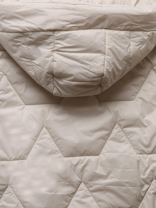 Beżowa lekka pikowana przejściowa kurtka z kapturem