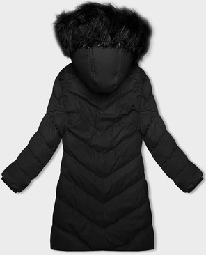 Czarna fenomenalna długa zimowa pikowana kurteczka z kapturem