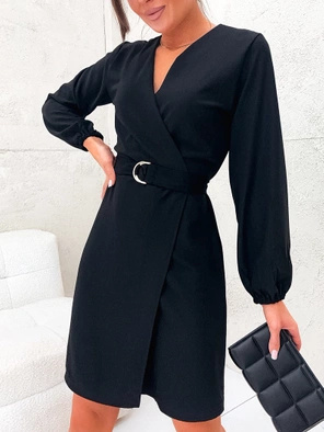 Czarna damska elegancka sukienka z paskiem