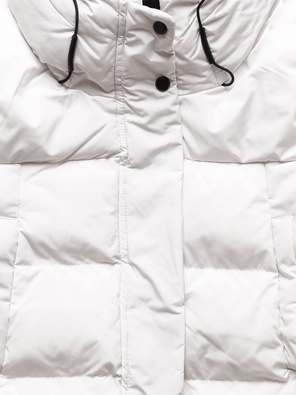 Biały długi płaszczyk kurtka zimowa - na ciepłym misiu z kołnierzem