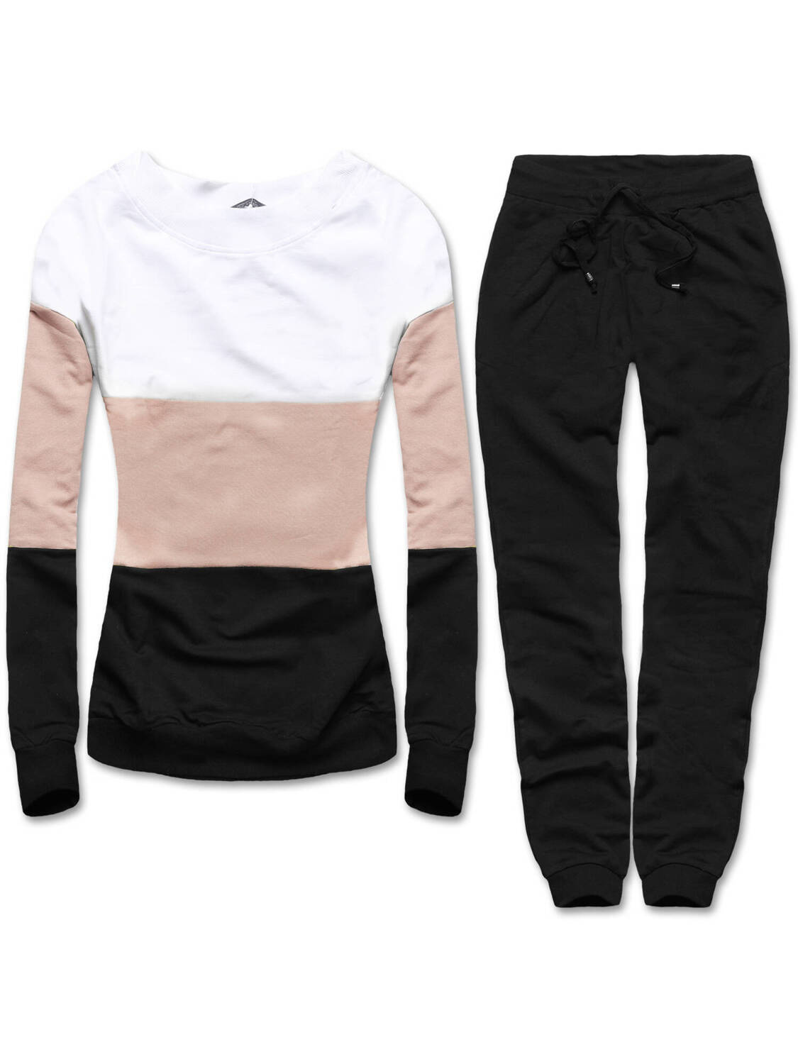 Biało beżowy czarny dres fitness i casual basic