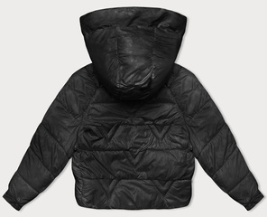 Czarna damska krótka kurtka z motywem w kratę