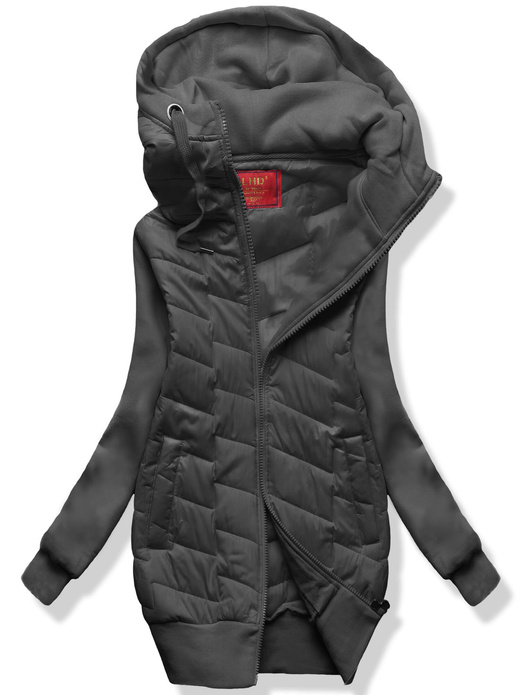 Grafitowa czadowa bluza kurtka z łączonych materiałów z kapturem