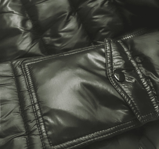 Khaki krótka zimowa pikowana kurtka z kapturem
