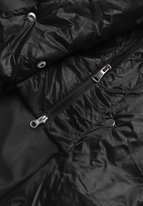 Czarna zimowa długa kurtka damska płaszczyk z paskiem