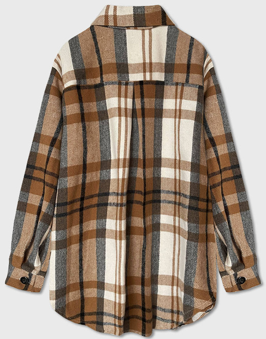 DAMSKA KOSZULA W KRATĘ BEŻOWA (8075)