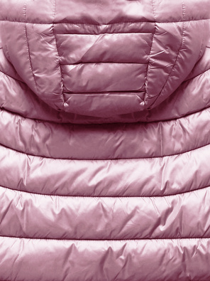 Różowa zimowa kurtka pikowana z kapturem z długimi ściągaczami zapinana na suwak