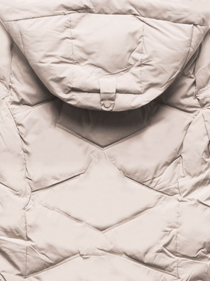 Beżowa fenomenalnie pikowana ciepła damska kurtka na futrze