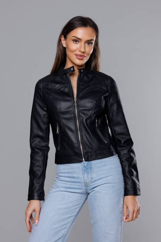 Czarna kurtka ekoskóra ramoneska wyszczuplający krój