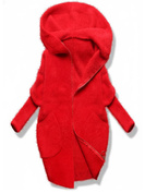 Czerwona damska narzutka alpaka z kapturem