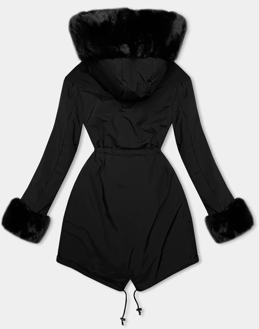Czarna dwustronna zimowa parka płaszcz na futrze
