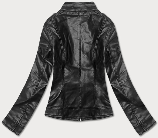 Czarna kurtka ekoskóra ze stójką ramoneska gładka zapinana na suwak