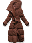 Czekoladowa damska zimowa kurtka z kapitalnym kołnierzem