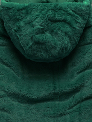 Zielony dwustronny damski pikowany bezrękawnik z kapturem na futrze