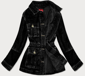 DAMSKA KURTKA JEANSOWA Z KIESZENIAMI CZARNA (350-4)