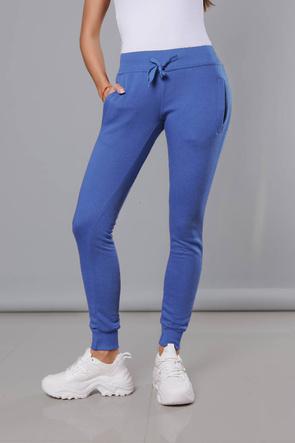 Niebieskie damskie dresowe spodnie casualowe z kieszeniami i ściągaczem