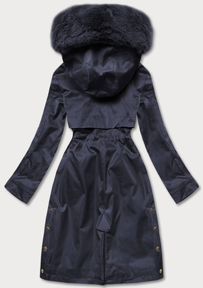 Granatowy zimowy ocieplany płaszczyk z kapturem