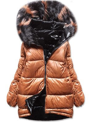 Czarno brązowa dwustronna zimowa czadowa kurtka