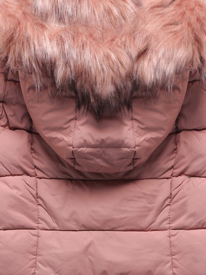 Pudrowa dwukolorowa damska kurtka pikowana z kapturem