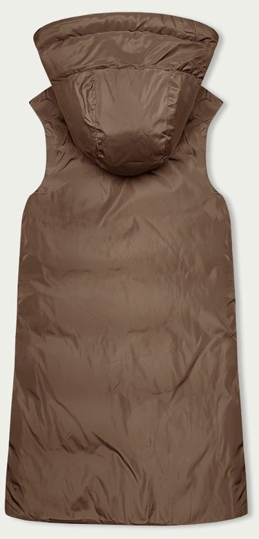 Zielono beżowy długi dwustronny damski bezrękawnik kamizelka z kapturem