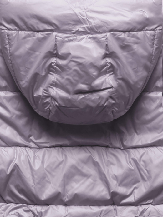 Wrzosowa zimowa pikowana kurtka z kapturem i kołnierzem