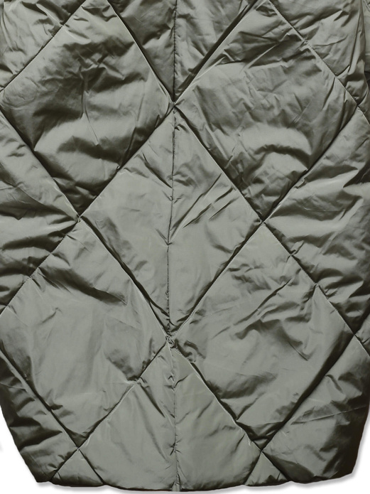 Khaki długa ocieplana pikowana kurtka płaszczyk z kołnierzem