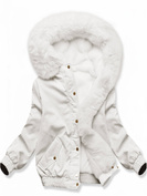 Ecru krótka damska zimowa kurtka na futrze