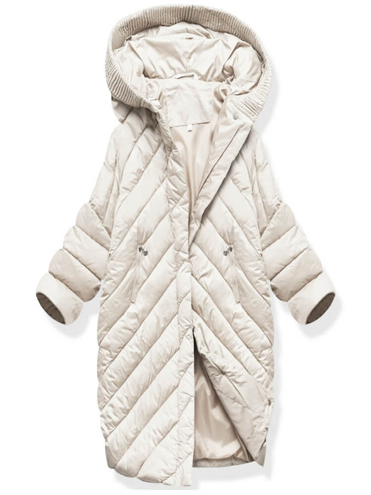 Ecru damska zimowa kurtka pikowana nietoperz