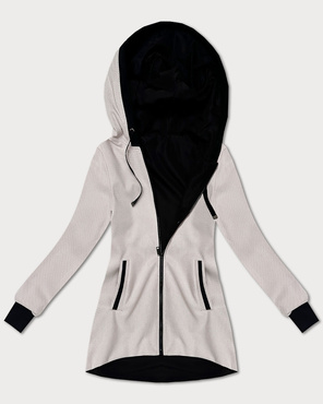 Beżowa damska kurtka przejściowa z kapturem w paseczki