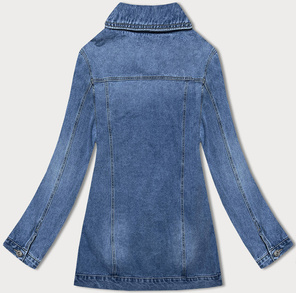 Niebieska jeansowa kurtka przejściowa narzutka sukienka z przetarciami płaszcz na guziki PLUS SIZE