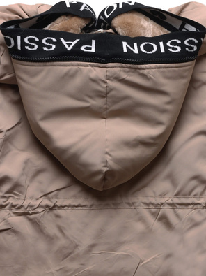 Beżowa ciepła zimowa parka kurtka damska na futrze