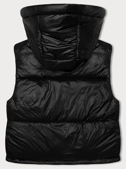 Czarna krótka kapitalna damska kamizelka bezrękawnik z kapturem