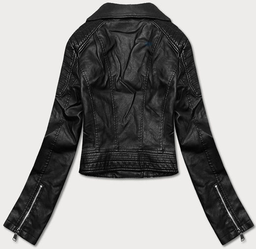Czarna krótka kurtka ekoskóra ramoneska zapinana na skos