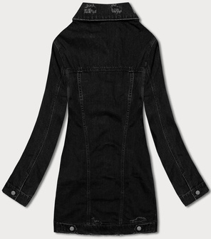 Czarny jeansowy płaszcz z kołnierzykiem i przetarciami