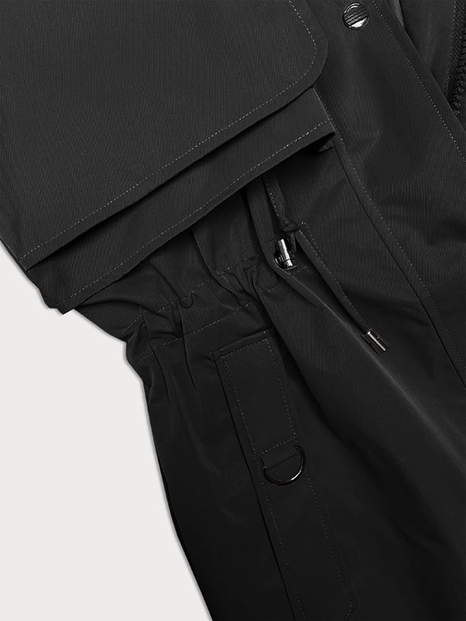 Czarny unikalny przejściowy płaszczyk damski parka z kapturem z motywem w kratę