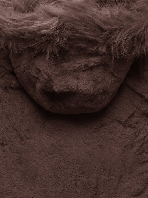 Brązowa dwustronna zimowa kurtka damska pikowana w karo