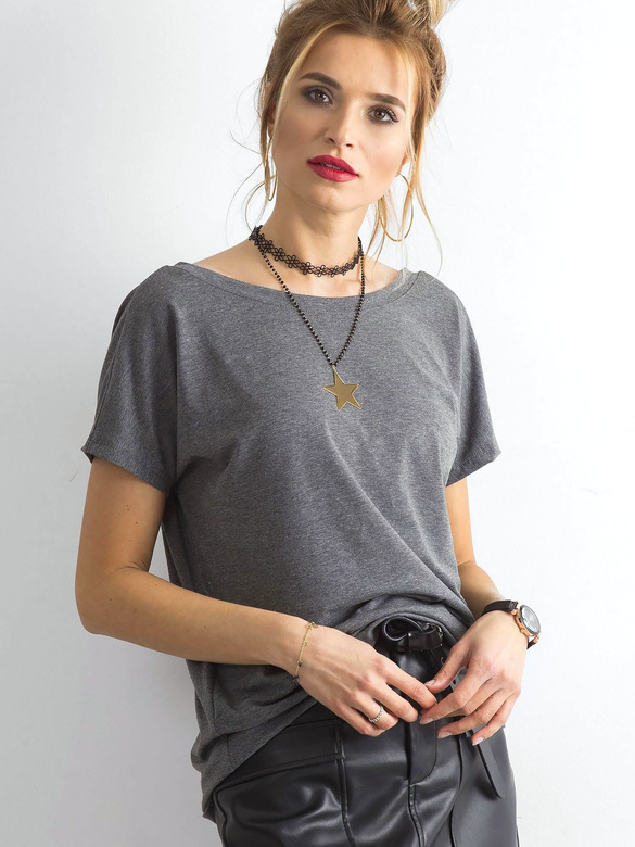 Ciemnozielona gładka bluzka, top basic, t-shirt z dekoltem V z tyłu