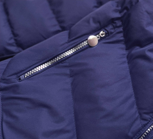 Granatowa zimowa pikowana kurtka z kapturem