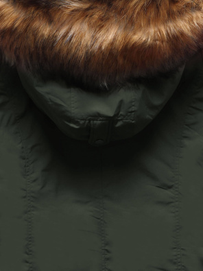 Ciemnozielona damska zimowa parka kurtka z kapturem