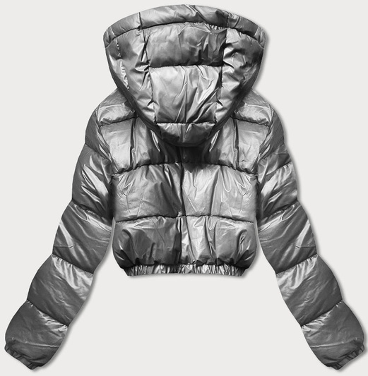 Srebrna krótka damska pikowana kurtka zimowa