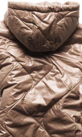 Ciemny beżowy długi pikowany bezrękawnik z kapturem