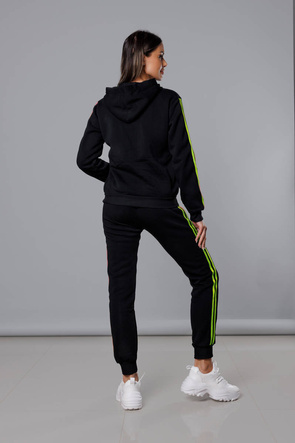 Czarno limonkowy dres komplet z kapturem  z lampasami