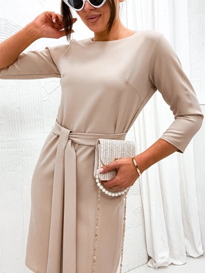 Beżowa kapitalna damska sukienka z paskiem
