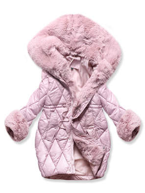 Różowa unikatowa damska kurtka zimowa z mega kołnierzem