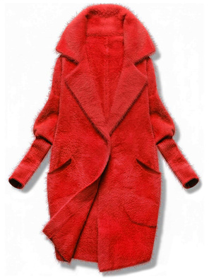 Czerwona damska narzutka alpaka wełniana