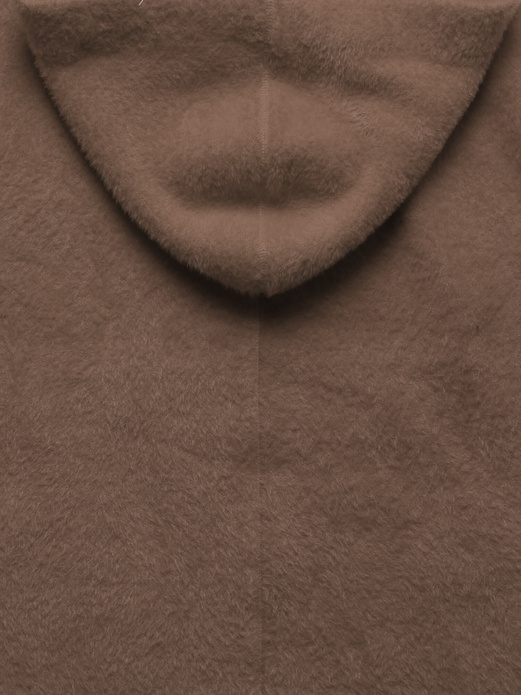 Czekoladowa damska narzutka alpaka z kapturem