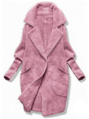 Pudrowa damska narzutka alpaka wełniana