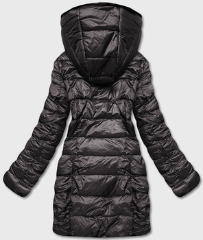 Brązowa długa fantastyczna dwustronna zimowa pikowana kurtka futerko