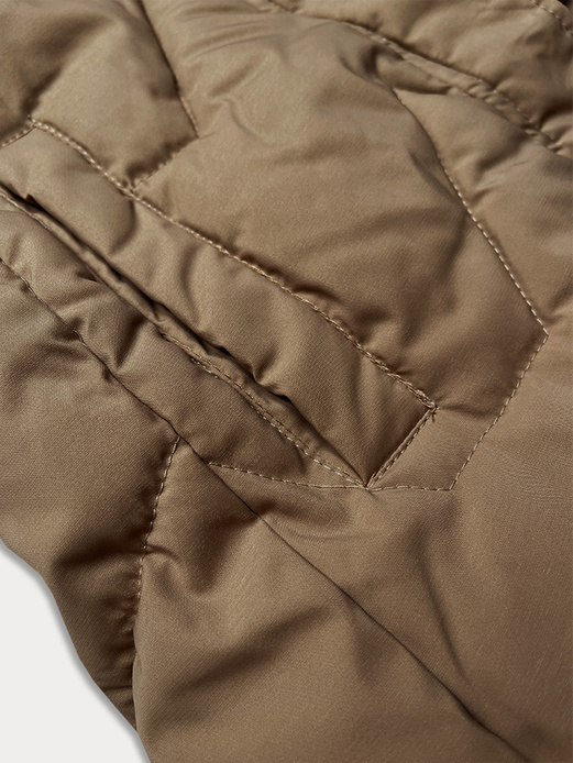 Ciemnobeżowy bezrękawnik kamizelka damska z kapturem